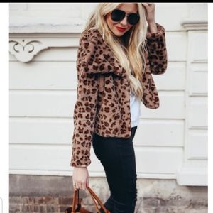Teddy Bear Faux Fur cropped  Cheetah Print Coat
